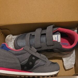 Saucony Sz 12 Kids' Charcoal and Fuchsia Sneakers